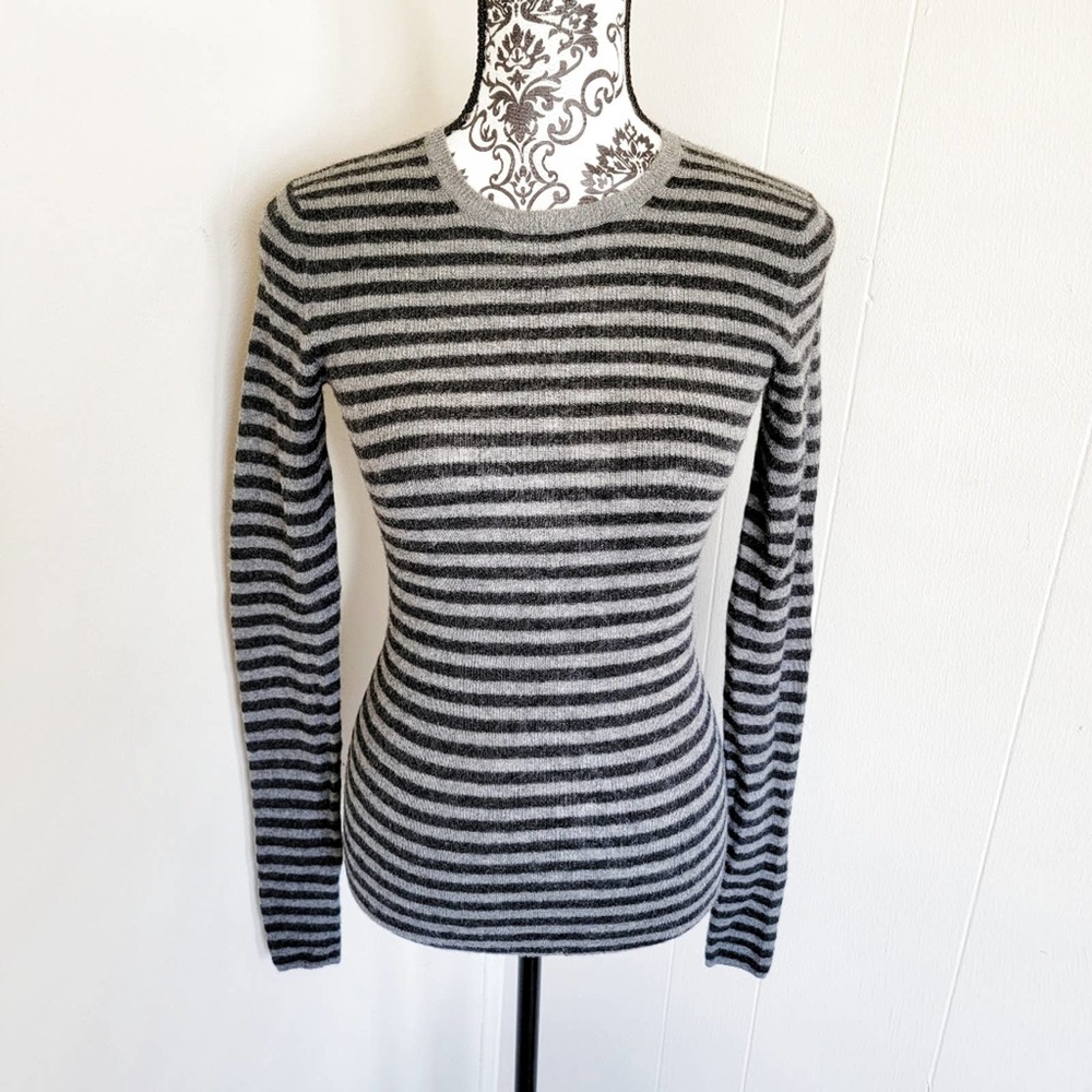 Vince Black and Gray Striped Crew Neck Sweater